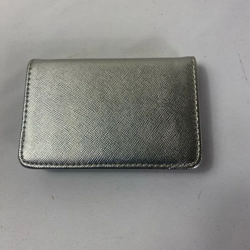 Vintage Silver Leather and Brown Card Holder Hollywood Regency
